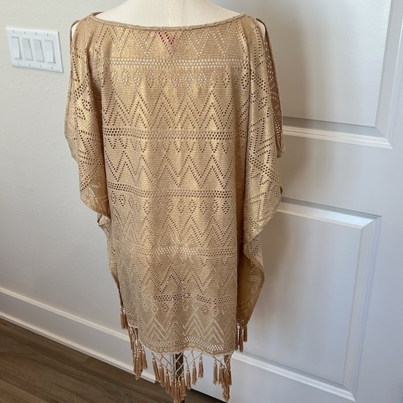 LILLY PULITZER Jerrica Mini Caftan Coverup S/M Gold Foiled Lace Tassels - Picture 6 of 7